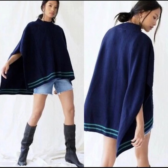 Free People Harbour Stripe Cable Poncho NWT - OS - Picture 2 of 12